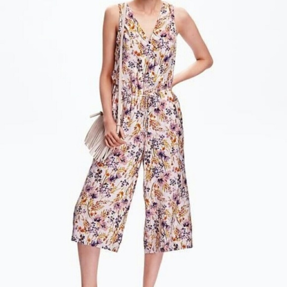 Old Navy Pants - Old Navy Floral Romper Cropped Wide Leg